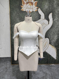 Two Pieces Wedding Dress,Off Shoulder Sleeve Ball Gown Wedding Dress