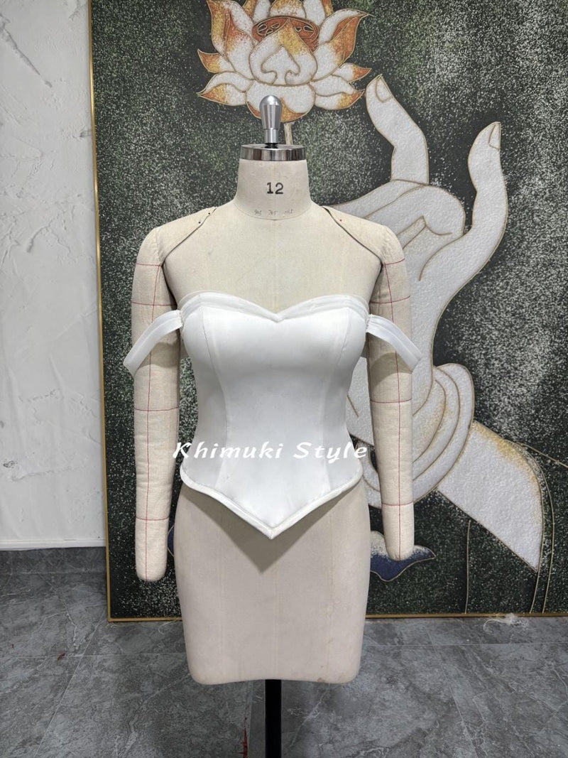 Two Pieces Wedding Dress,Off Shoulder Sleeve Ball Gown Wedding Dress