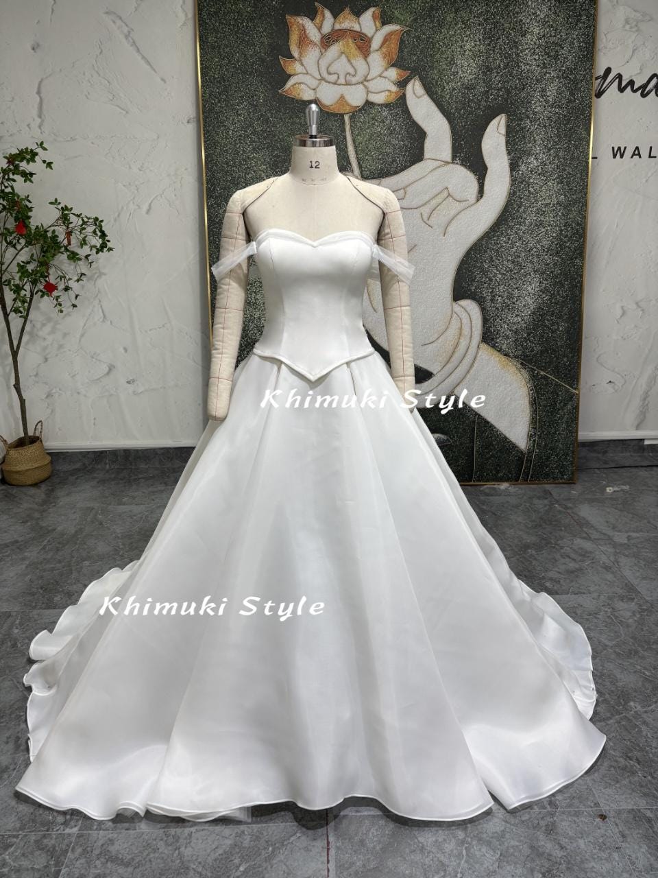 Two Pieces Wedding Dress,Off Shoulder Sleeve Ball Gown Wedding Dress