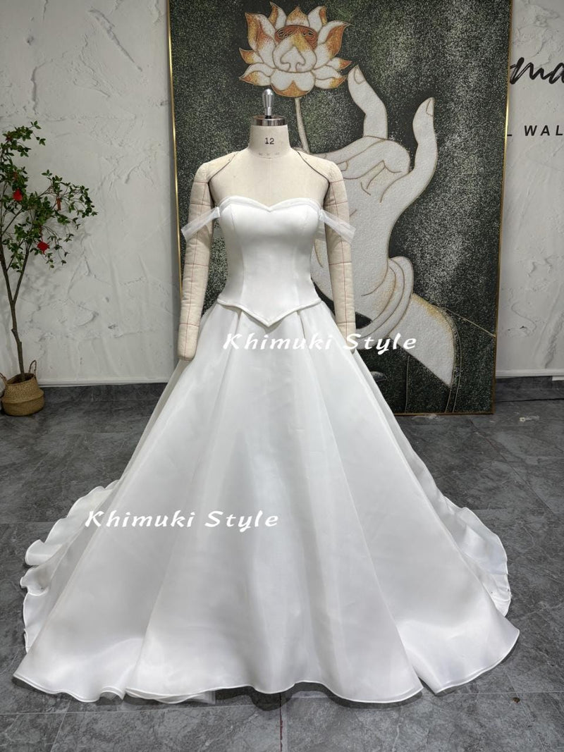 Two Pieces Wedding Dress,Off Shoulder Sleeve Ball Gown Wedding Dress