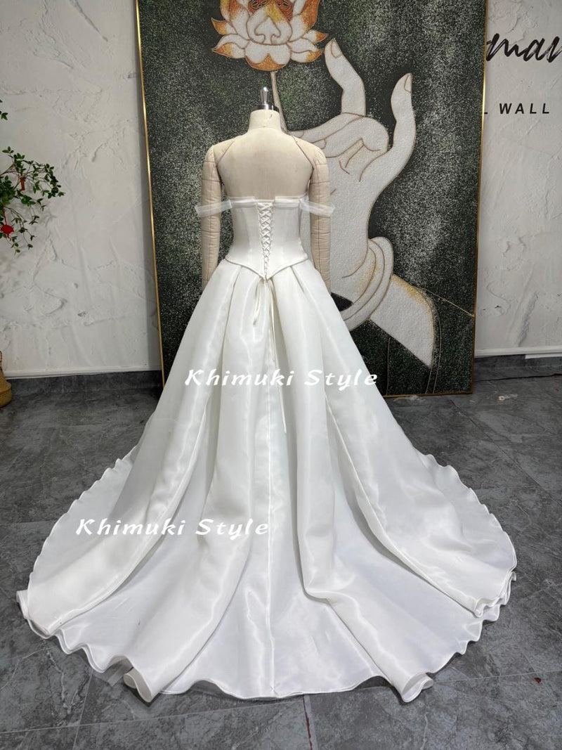 Two Pieces Wedding Dress,Off Shoulder Sleeve Ball Gown Wedding Dress