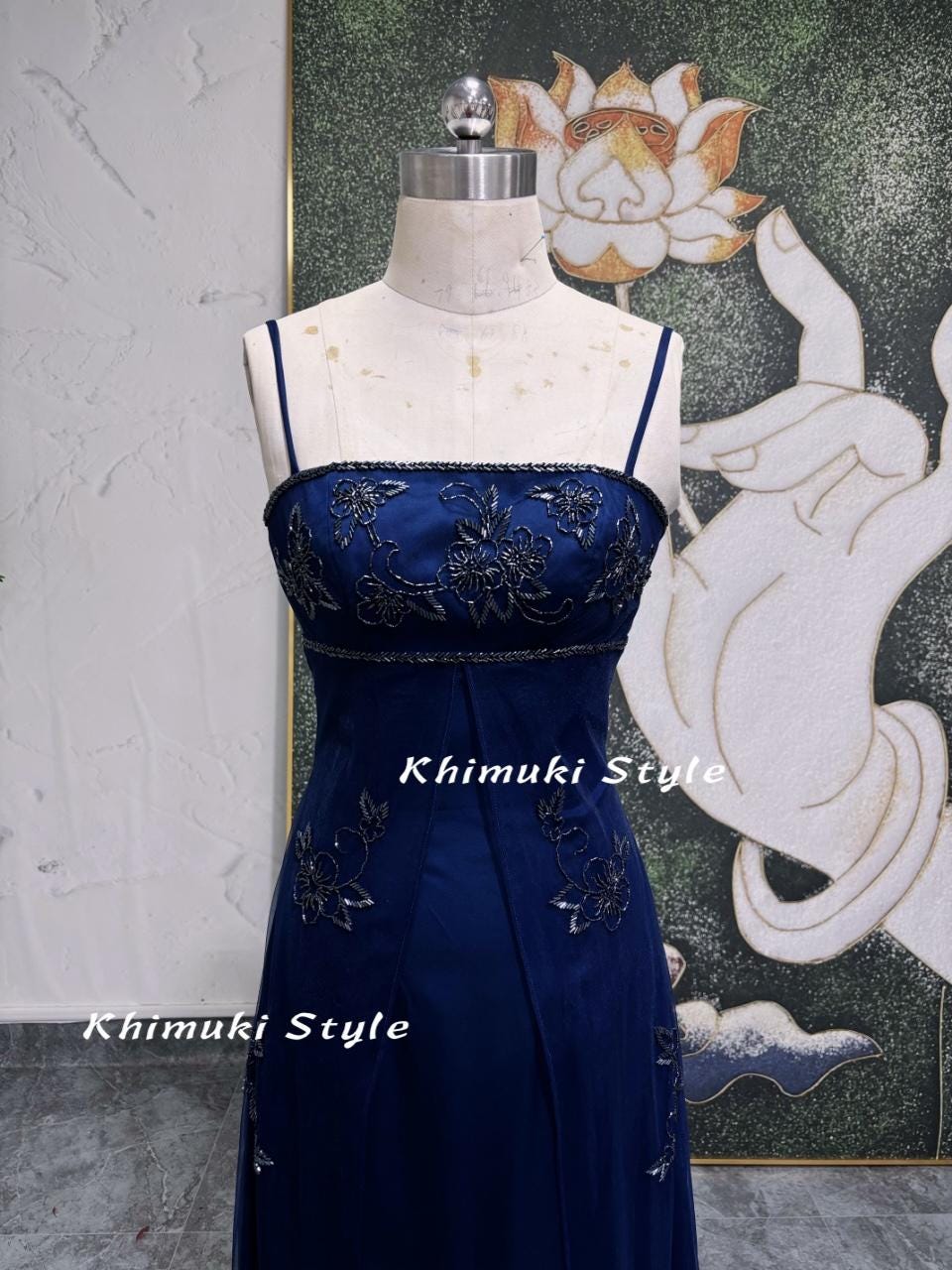 Navy Blue Vintage Party Dress,Vintage 90's Prom Dress