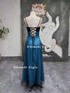 90S Split Prom Dress,Vintage Blue and Black Party Dress