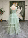 Tiered Skirt Sage Prom Dress,Plus Size Prom Dress
