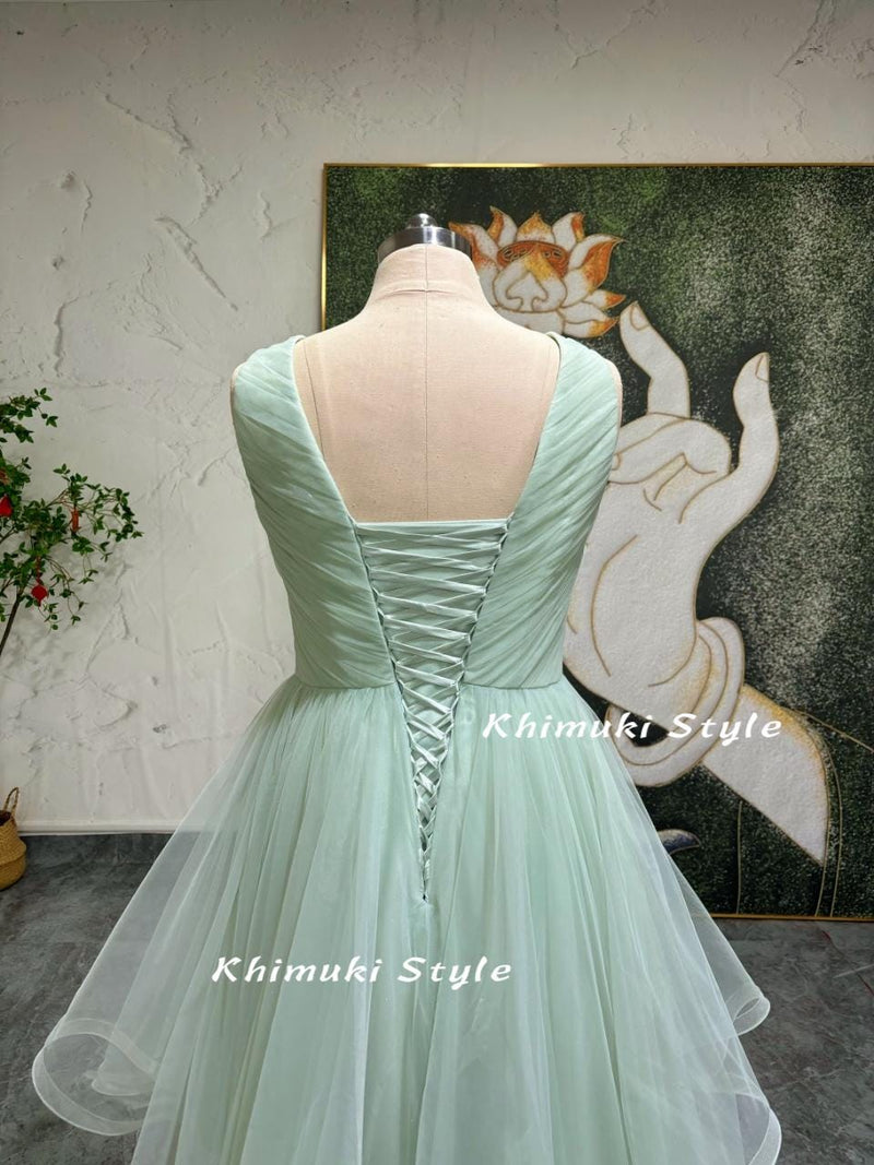 Tiered Skirt Sage Prom Dress,Plus Size Prom Dress