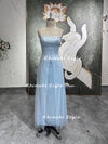 Square Neckline Prom Dress,Vintage Light Blue Party Dress