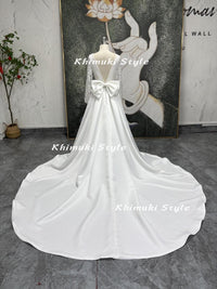 Long Sleeve V-back Boat-Neck Ivory Wedding Dress