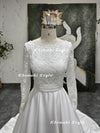 Long Sleeve V-back Boat-Neck Ivory Wedding Dress