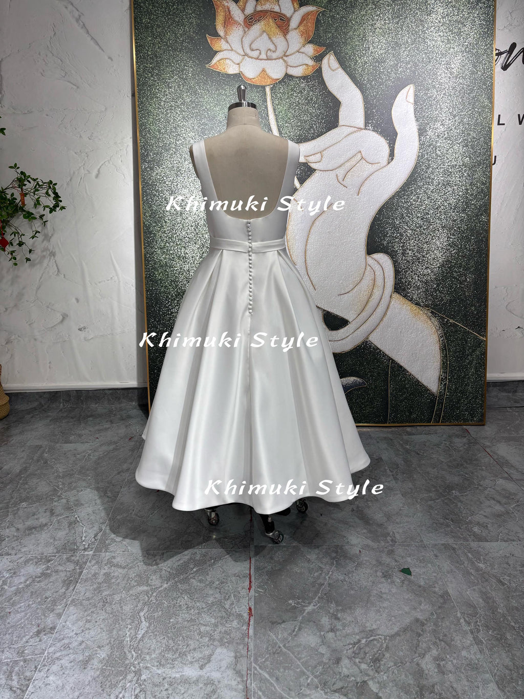 Ankle Length Ivory Satin Wedding Dress,Informal Vintage Wedding Dress