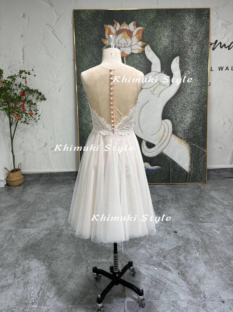 Short Lace Summer Wedding Dress,Informal Vintage Wedding Dress