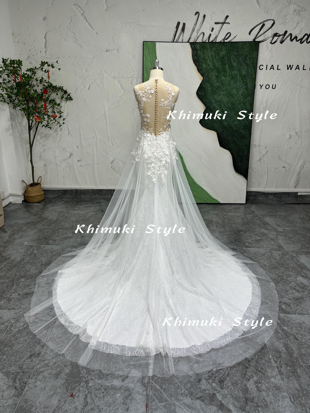 Hand Lace Wedding Gown,Luxury White Tulle Wedding Dress