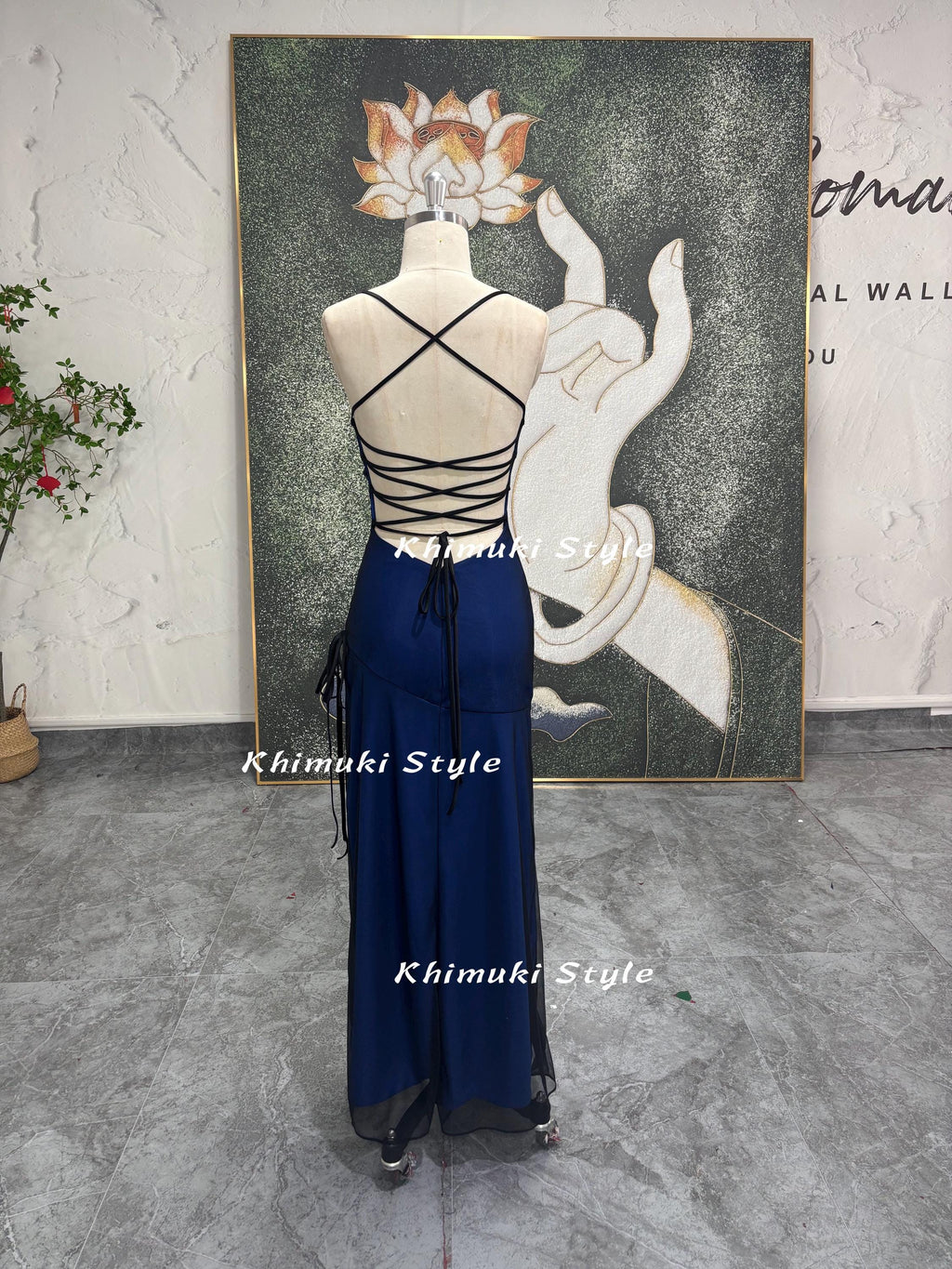 Sexy Slit Square Neckline Black and Blue Party Dress,90S Vintage Prom Dress