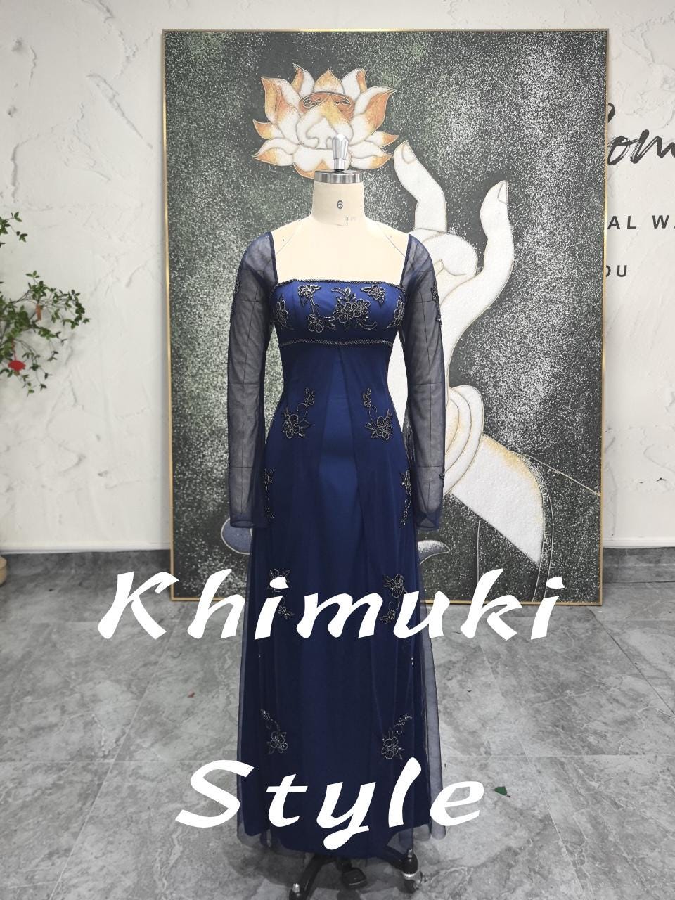 Long Sleeves Prom Dress,2000S Navy Blue Party Dress