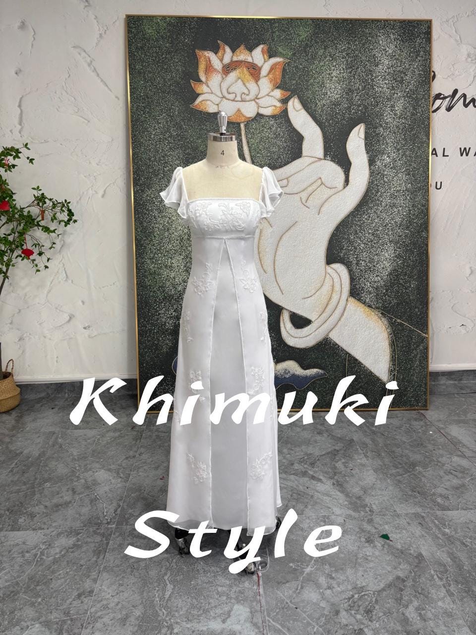 Beaded Square Neckline White Prom Dress,Vintage Butterfly Sleeve White Party Dress