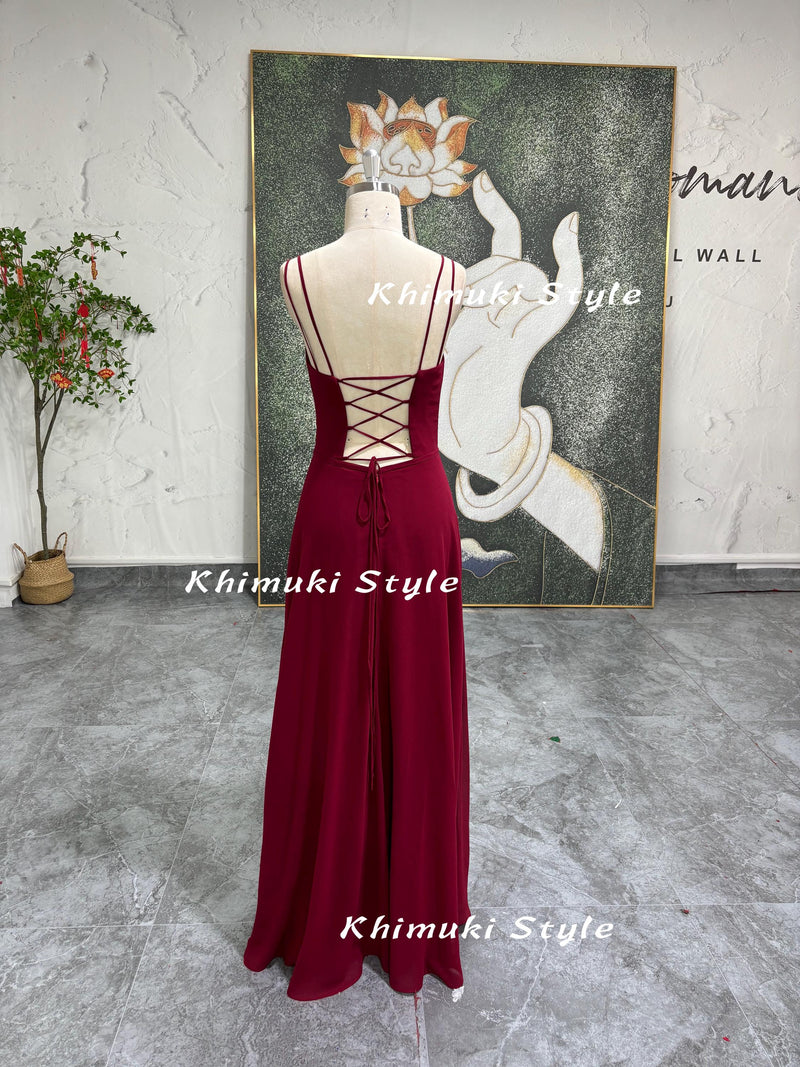 90S Party Dress,Vintage Burgundy Bridesmaid Dress, Sexy Back Party Dress