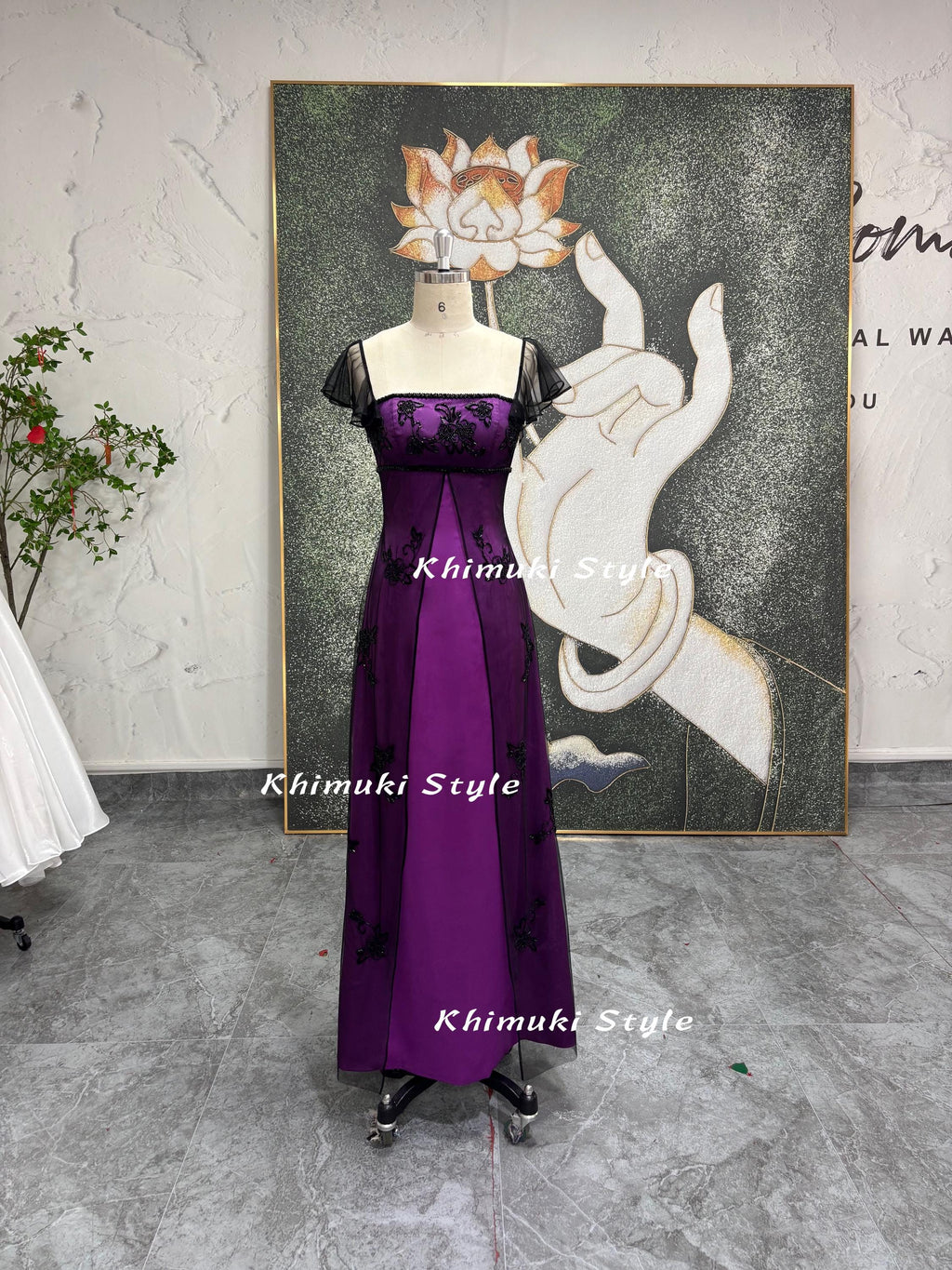 Square Neckline Purple Prom Dress, Butterfly Sleeve 2000S Party Dress