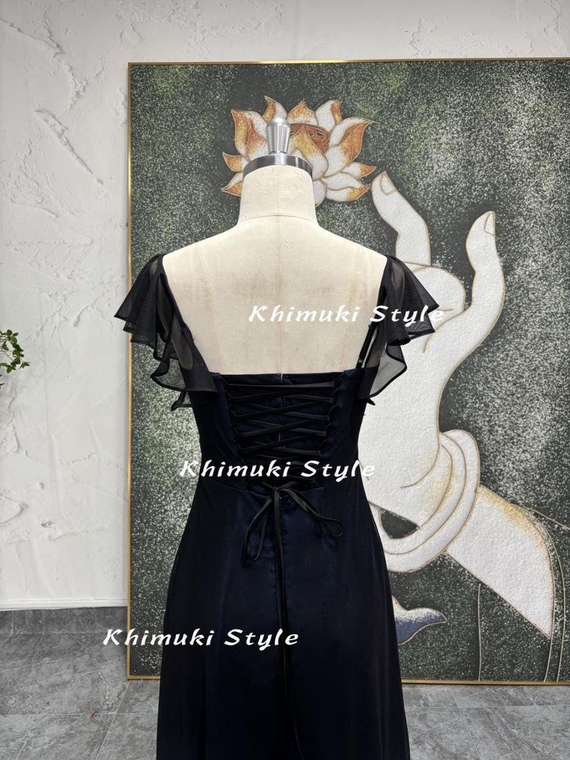 Beaded Square Neckline Prom Dress,Vintage Butterfly Sleeve Party Dress