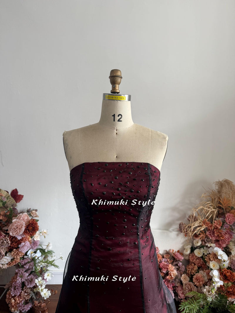 Sexy Back Prom Dress,Vintage Black and Red Party Dress