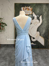 V-neck Formal Party Dress,Vintage Long Sky Blue Bridesmaid Dress,Blue Wedding Guest Dress