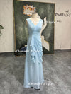 V-neck Formal Party Dress,Vintage Long Sky Blue Bridesmaid Dress,Blue Wedding Guest Dress