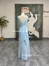 V-neck Formal Party Dress,Vintage Long Sky Blue Bridesmaid Dress,Blue Wedding Guest Dress