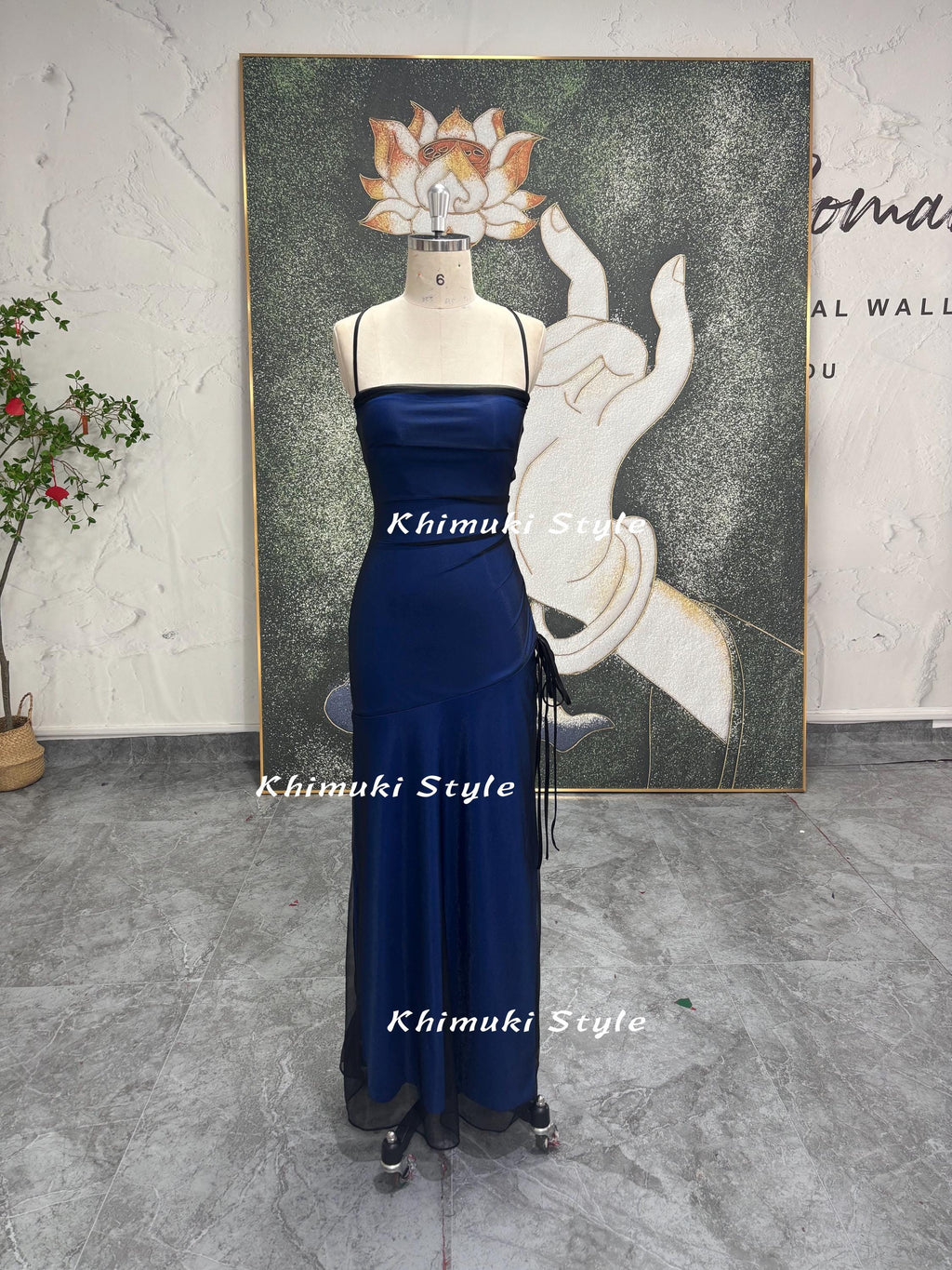 Sexy Slit Square Neckline Black and Blue Party Dress,90S Vintage Prom Dress
