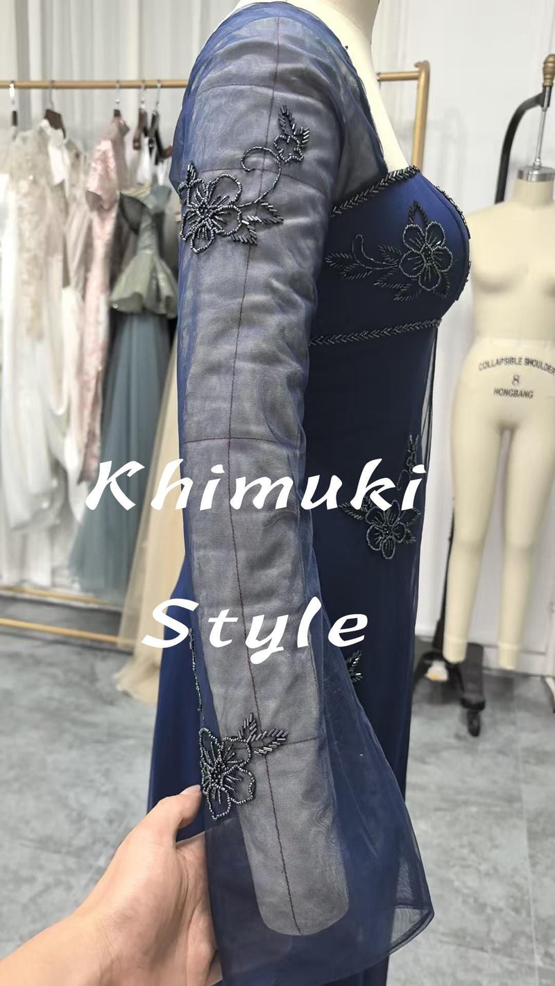 Long Sleeves Prom Dress,2000S Navy Blue Party Dress