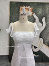 Beaded Square Neckline White Prom Dress,Vintage Butterfly Sleeve White Party Dress