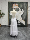 Beaded Square Neckline White Prom Dress,Vintage Butterfly Sleeve White Party Dress