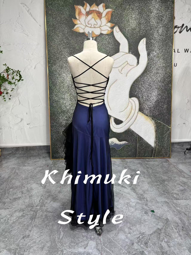 Black and Blue Prom Dress,Fit and Flare Party Dress,Custom Plus Size Party Dress