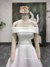 White Off the Shoulder Wedding Dress,Organza Wedding Dress,Straight Neck Wedding Dress