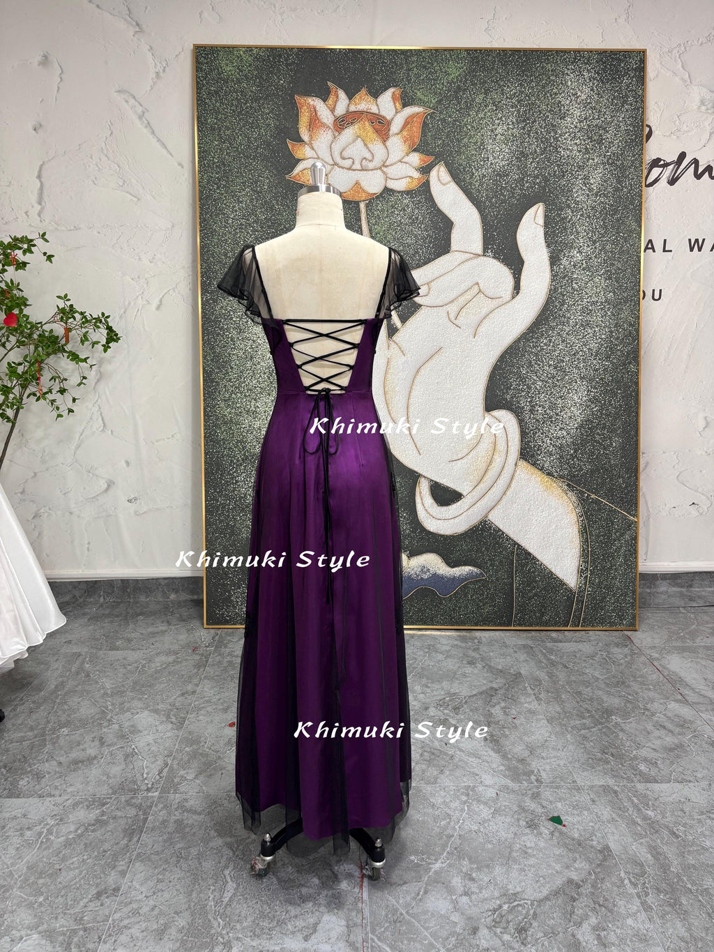 Square Neckline Purple Prom Dress, Butterfly Sleeve 2000S Party Dress