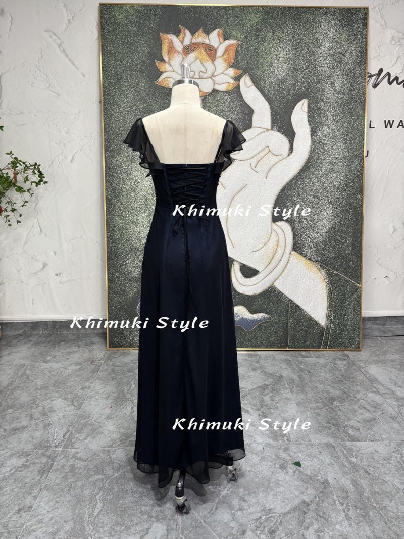 Beaded Square Neckline Prom Dress,Vintage Butterfly Sleeve Party Dress