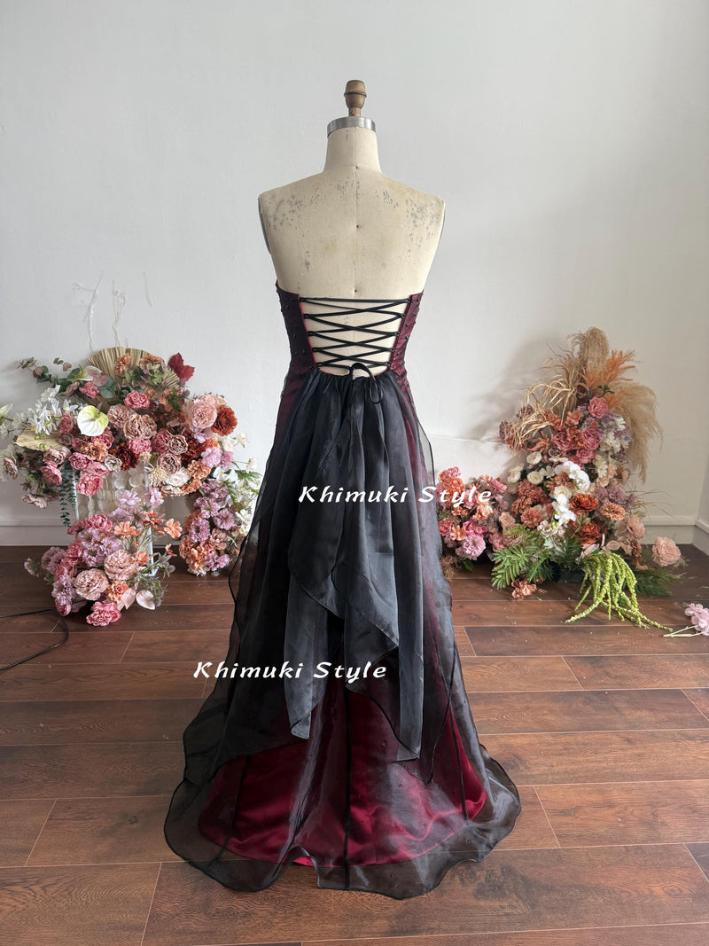 Sexy Back Prom Dress,Vintage Black and Red Party Dress