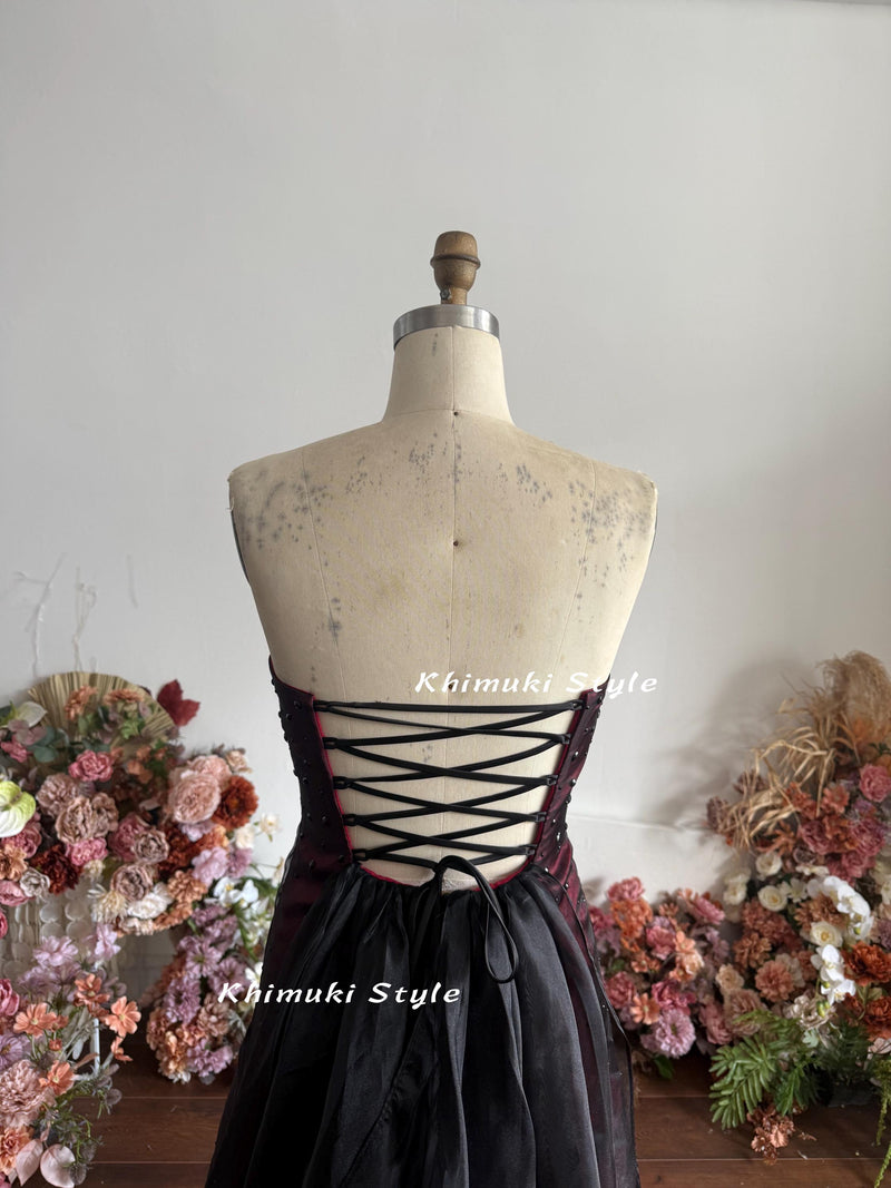 Sexy Back Prom Dress,Vintage Black and Red Party Dress