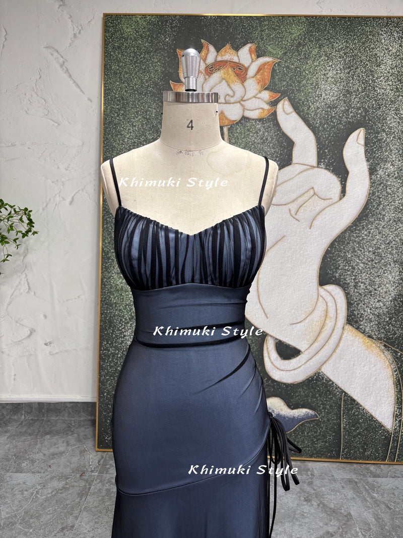 Sexy Back Prom Dress, Fit and Flare 90s Party Dress,Black Mesh Prom Dress