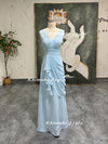 V-neck Formal Party Dress,Vintage Long Sky Blue Bridesmaid Dress,Blue Wedding Guest Dress