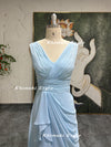V-neck Formal Party Dress,Vintage Long Sky Blue Bridesmaid Dress,Blue Wedding Guest Dress