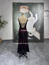 Vintage Black and Red Party Dress,Handmade Beaded Prom Dress,V-neck Long Evening Dress
