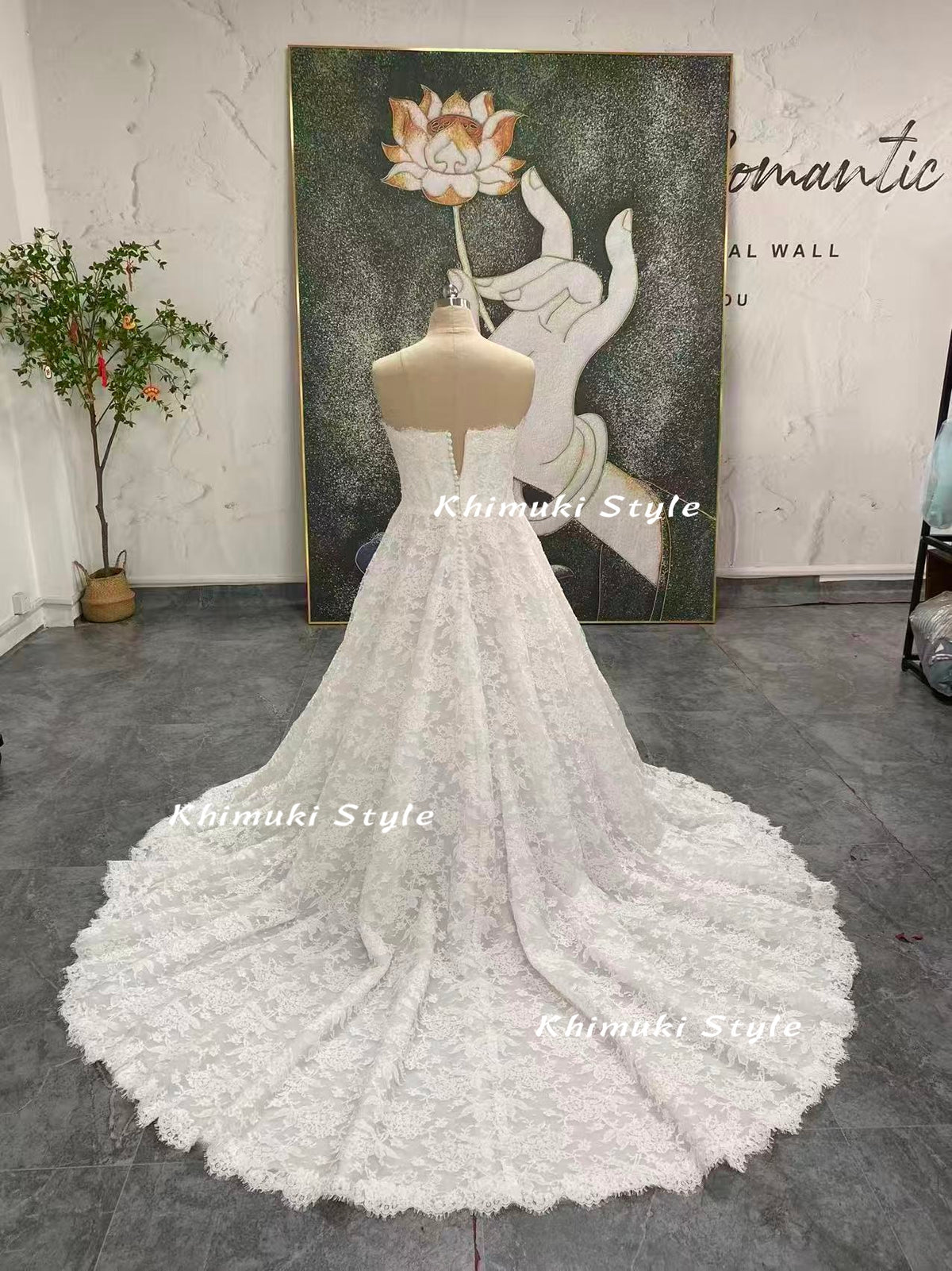 long train lace wedding dress