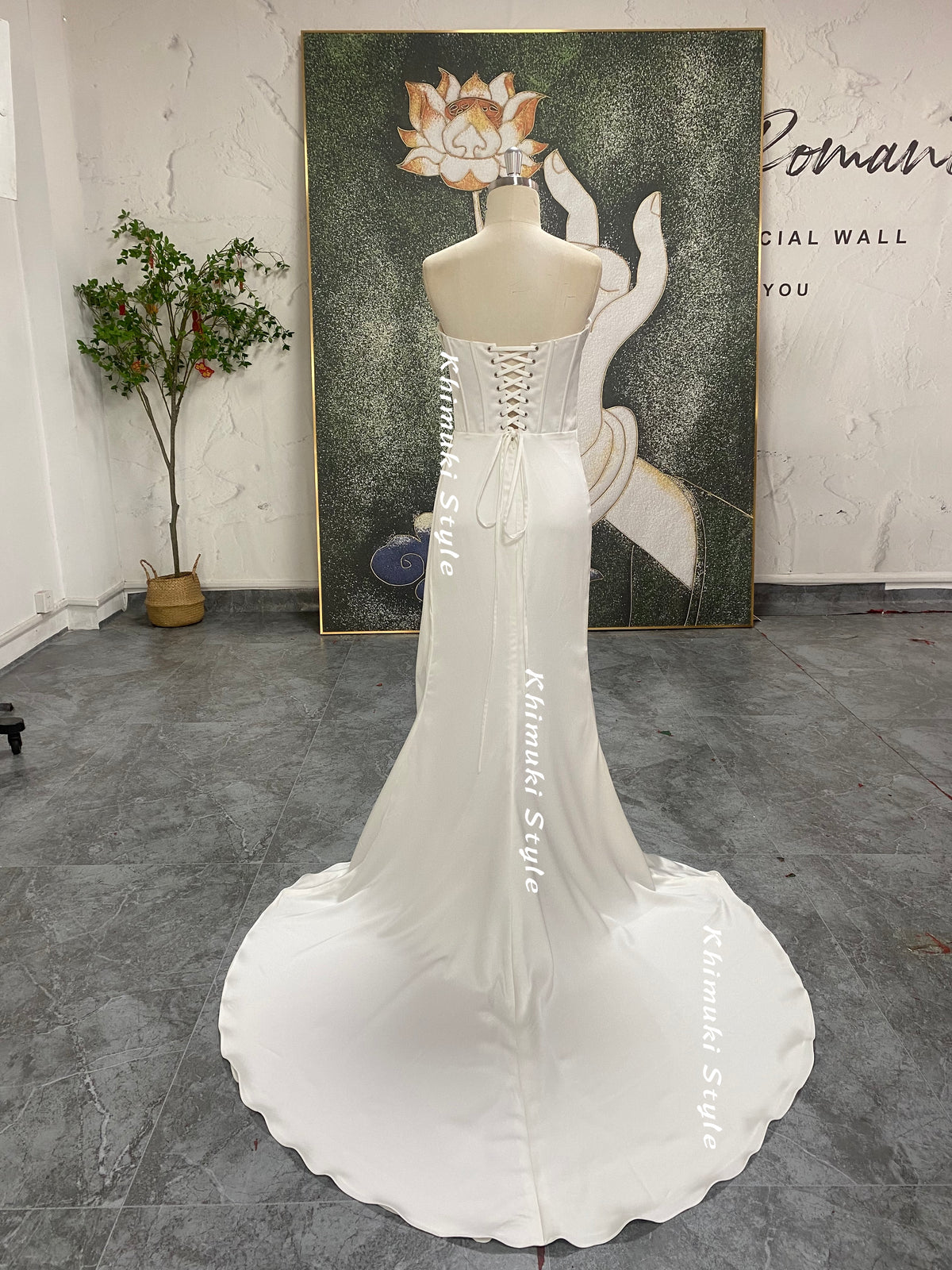 ivory satin wedding gown