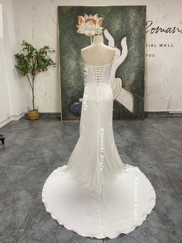 ivory satin wedding gown