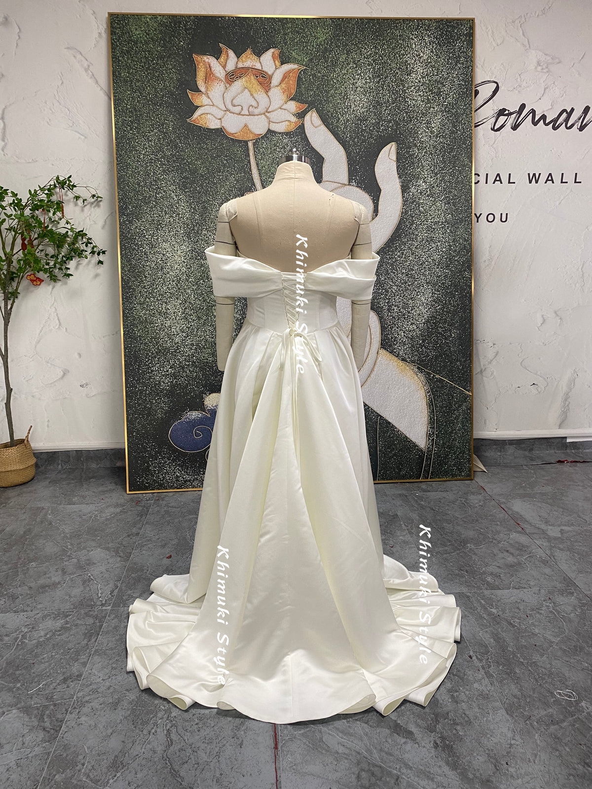 ivory wedding dress with long train