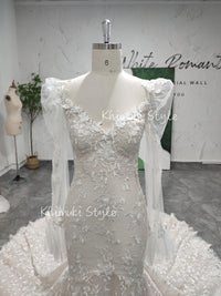 sheer sleeve lace wedding dress