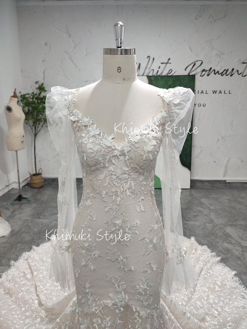 sheer sleeve lace wedding dress