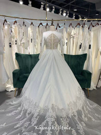 custom long train bridal dress