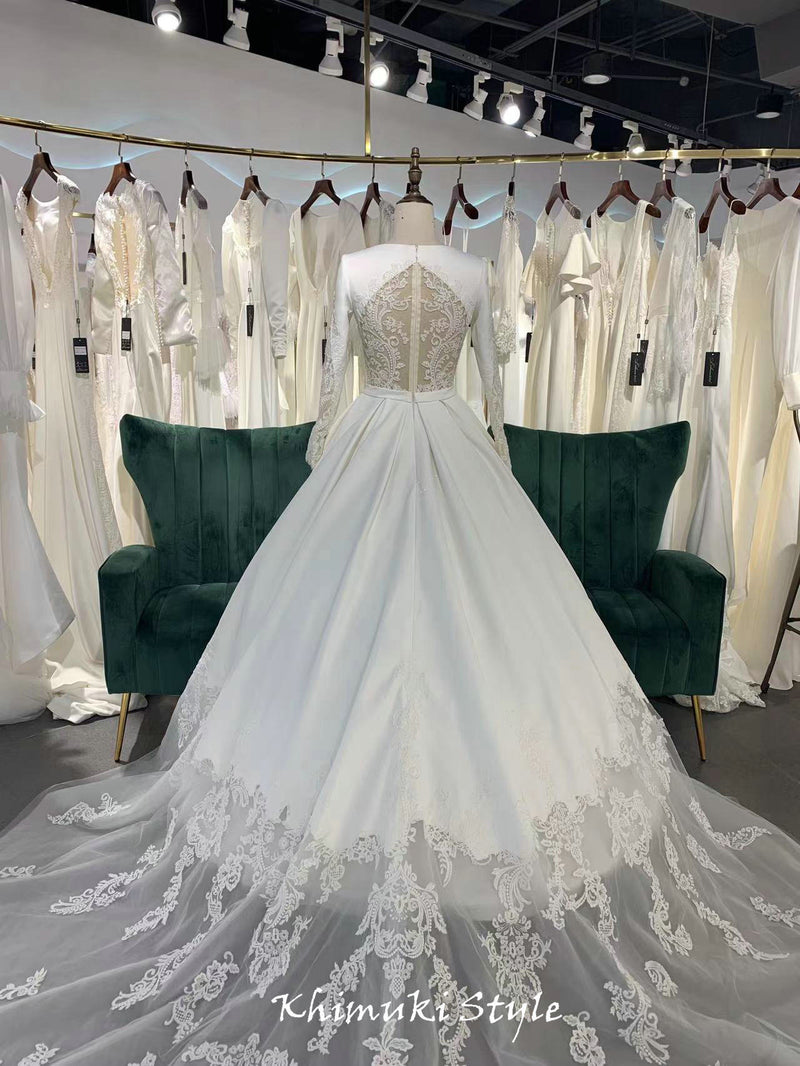 custom long train bridal dress