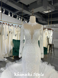 long sleeve high neck wedding gown