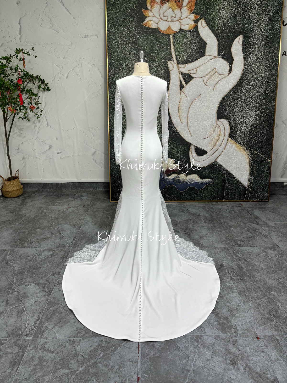 long train ivory wedding dress