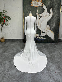 long train ivory wedding dress
